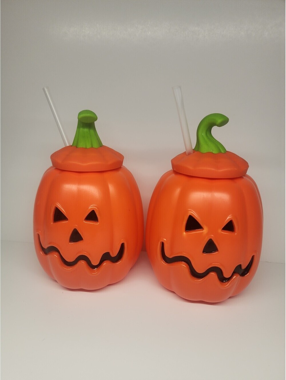 Halloween Pumpkin Drinking Cup With Straw Set Of 2 New